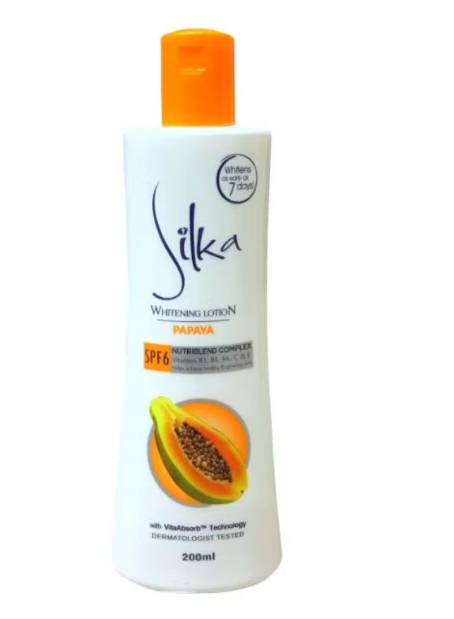 Silka Papaya Whitening Lotion with SPF 6 – Brightening & Moisturizing, 200 ml - Image 1